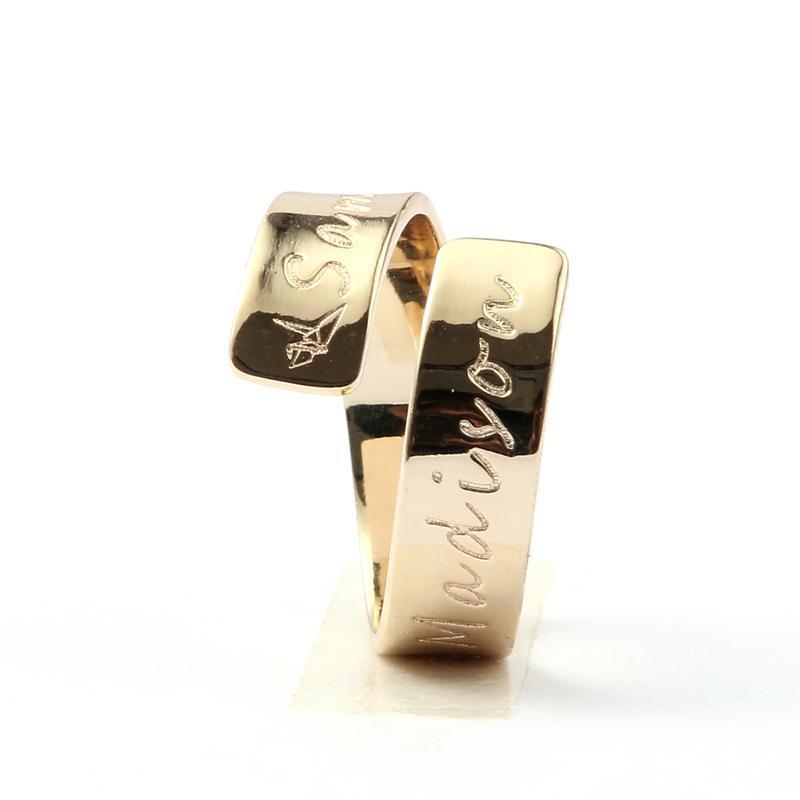 Engraved Jewelry - Adjustable Double Name Ring - 14K