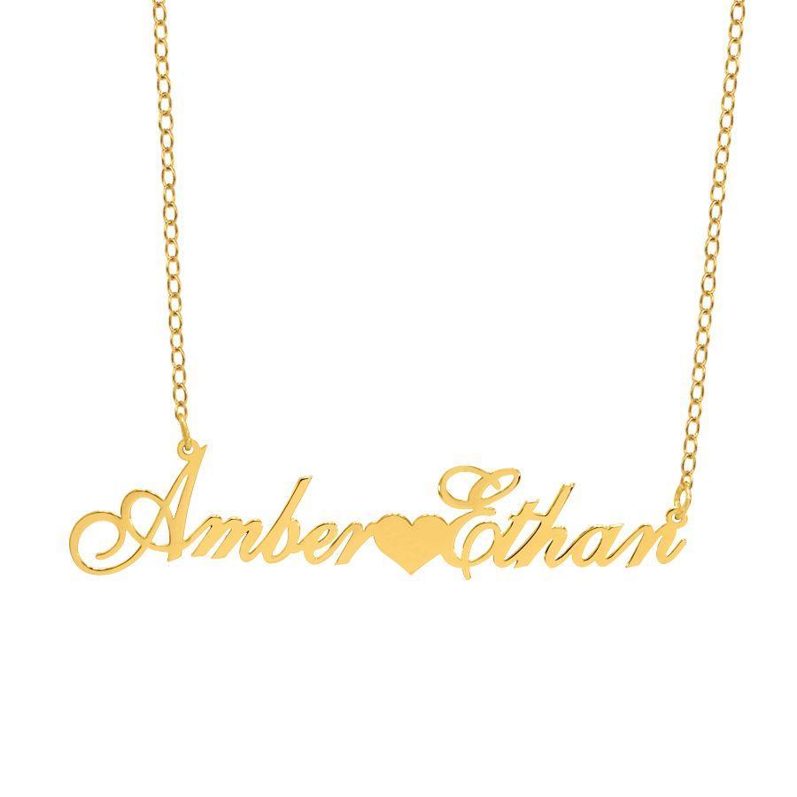 Name Necklace - Couple's Name Necklace With Heart - 14K